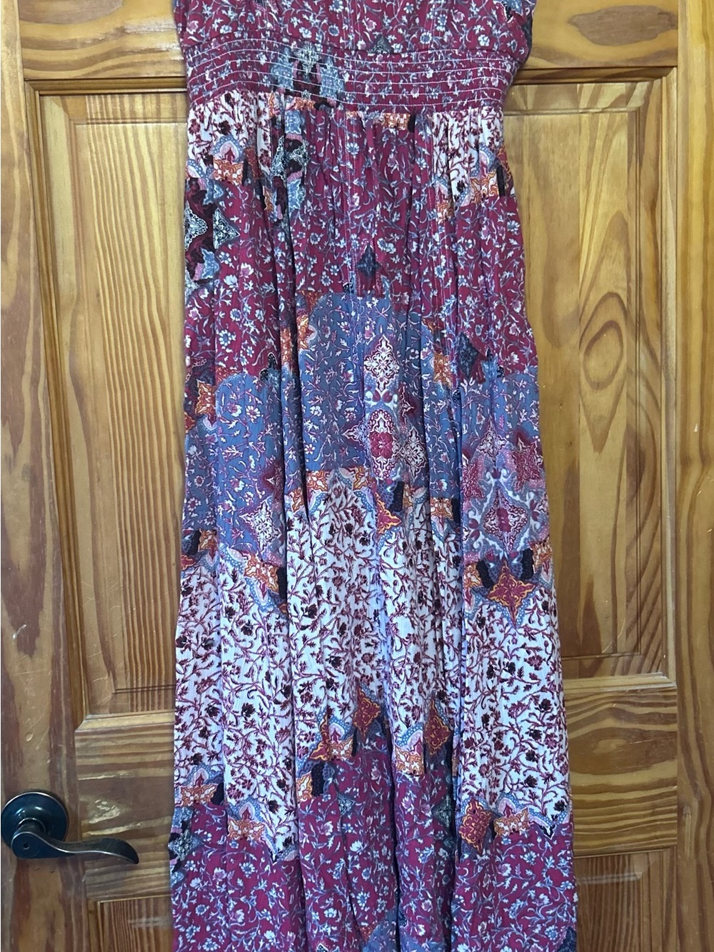 Bohemian Tiered Maxi dress in Burgundy and Blue